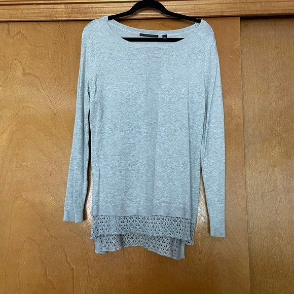 Cyrus Tops - Cyrus Grey Long Sleeve Tee w Lace Trim